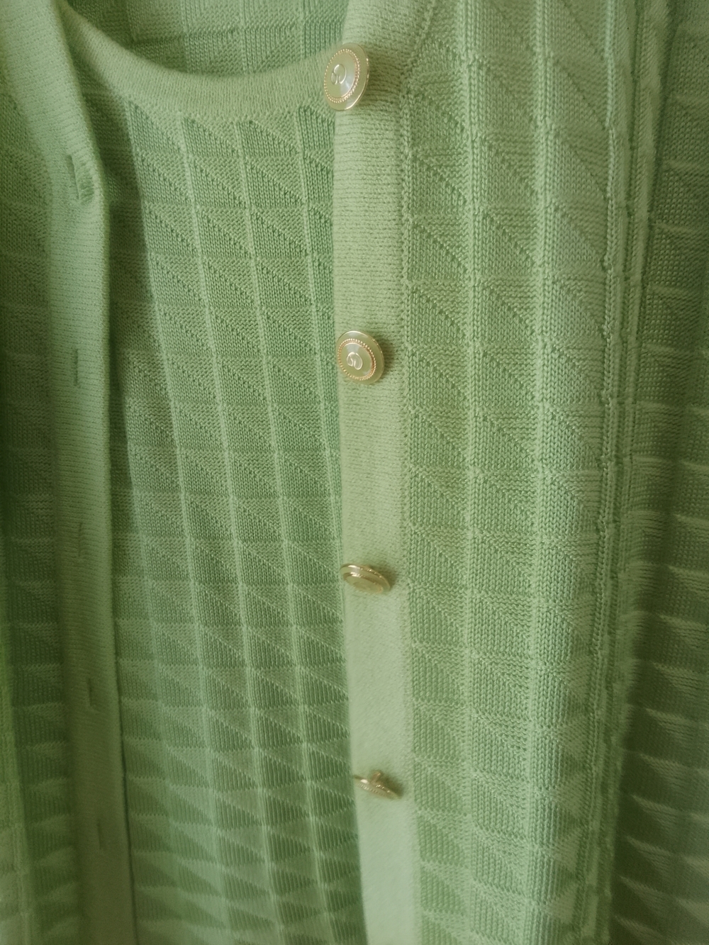 3 Pcs. St. John Pale Lime Knit Top, Cardigan, Skirt - Picture 2 of 4
